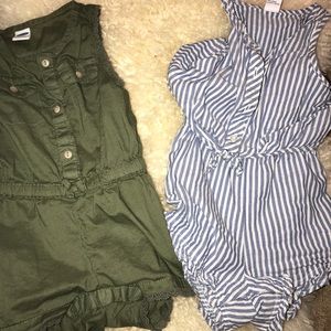 Two cute rompers! Green one never worn!